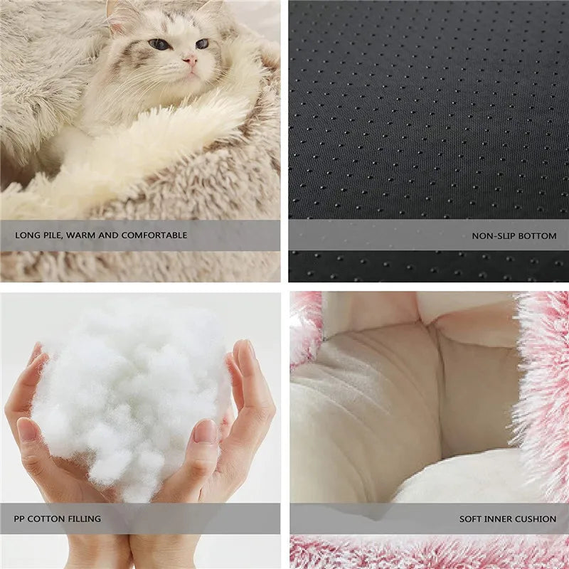 2 in 1 Warm Anti Anxiety Calming Plush Cat Cave Bed