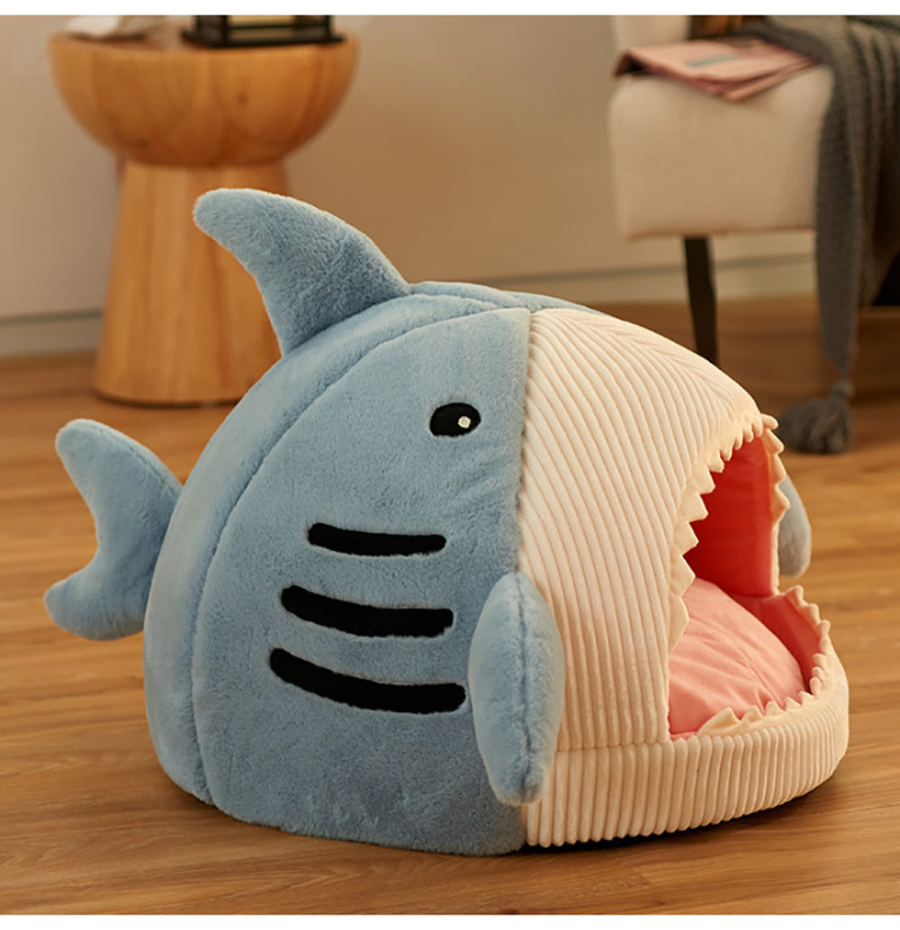 Enclosed Big Mouth Shark Cat Bed House
