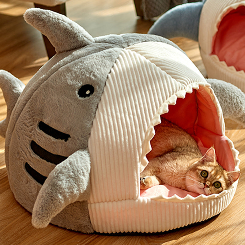 Enclosed Big Mouth Shark Cat Bed House