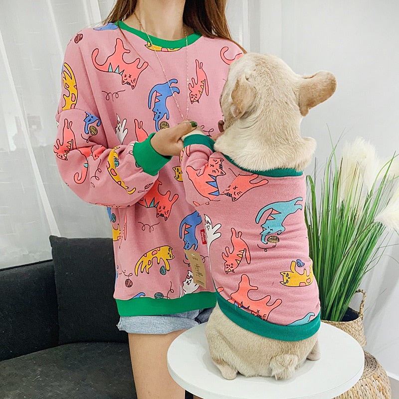 Colourful Cats Matching Sweater Owner and Pet Dog