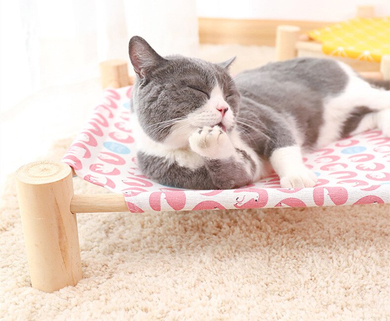 Wooden Canvas Elevated Pet Cat Dog Hammock Bed
