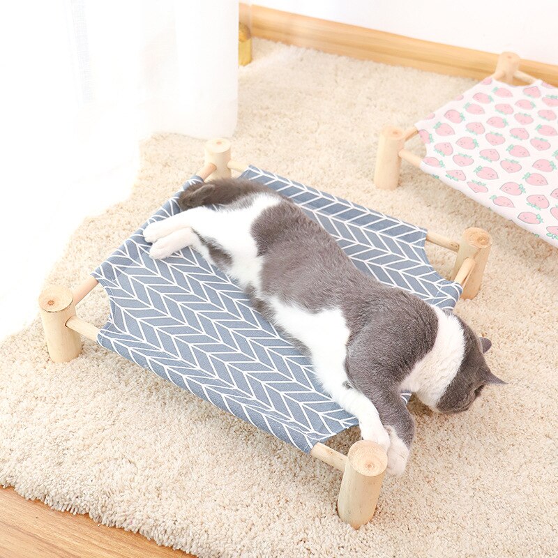 Wooden Canvas Elevated Pet Cat Dog Hammock Bed