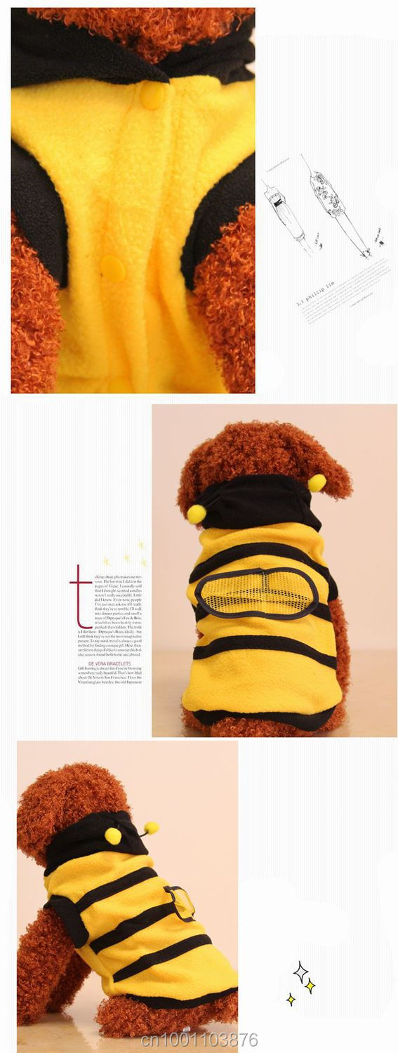 Cute Fleece Bumble Bee Dog Costume with Wings