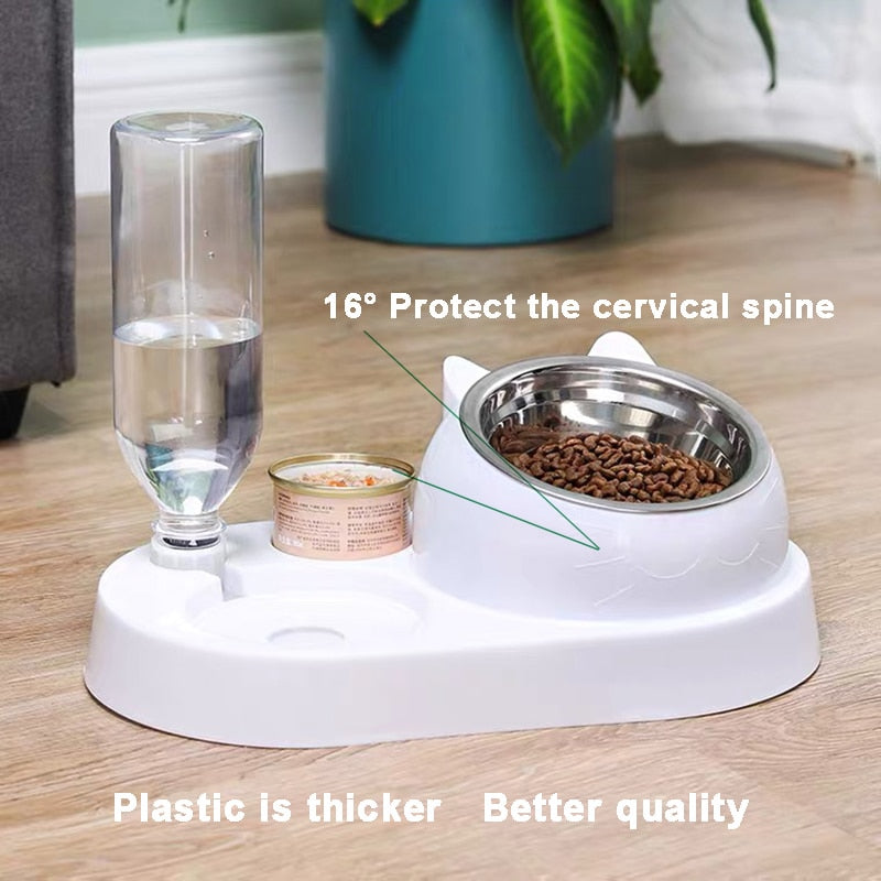 3 in 1 Feeding Station - 16° Tilted Cat Dog Water and Food Bowl