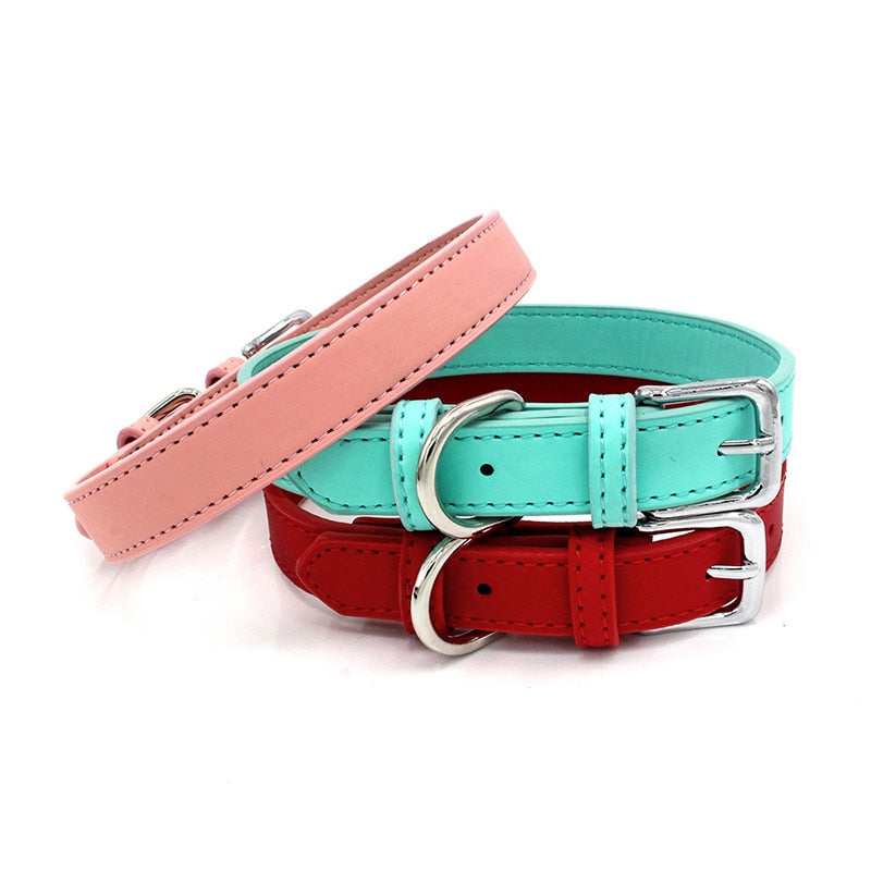 Soft Padded Leather Dog Collar with Heavy Duty Buckle