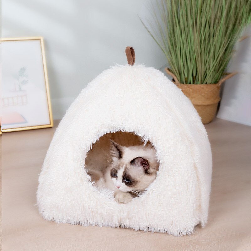 Fluffy Plush Igloo Cat Bed House